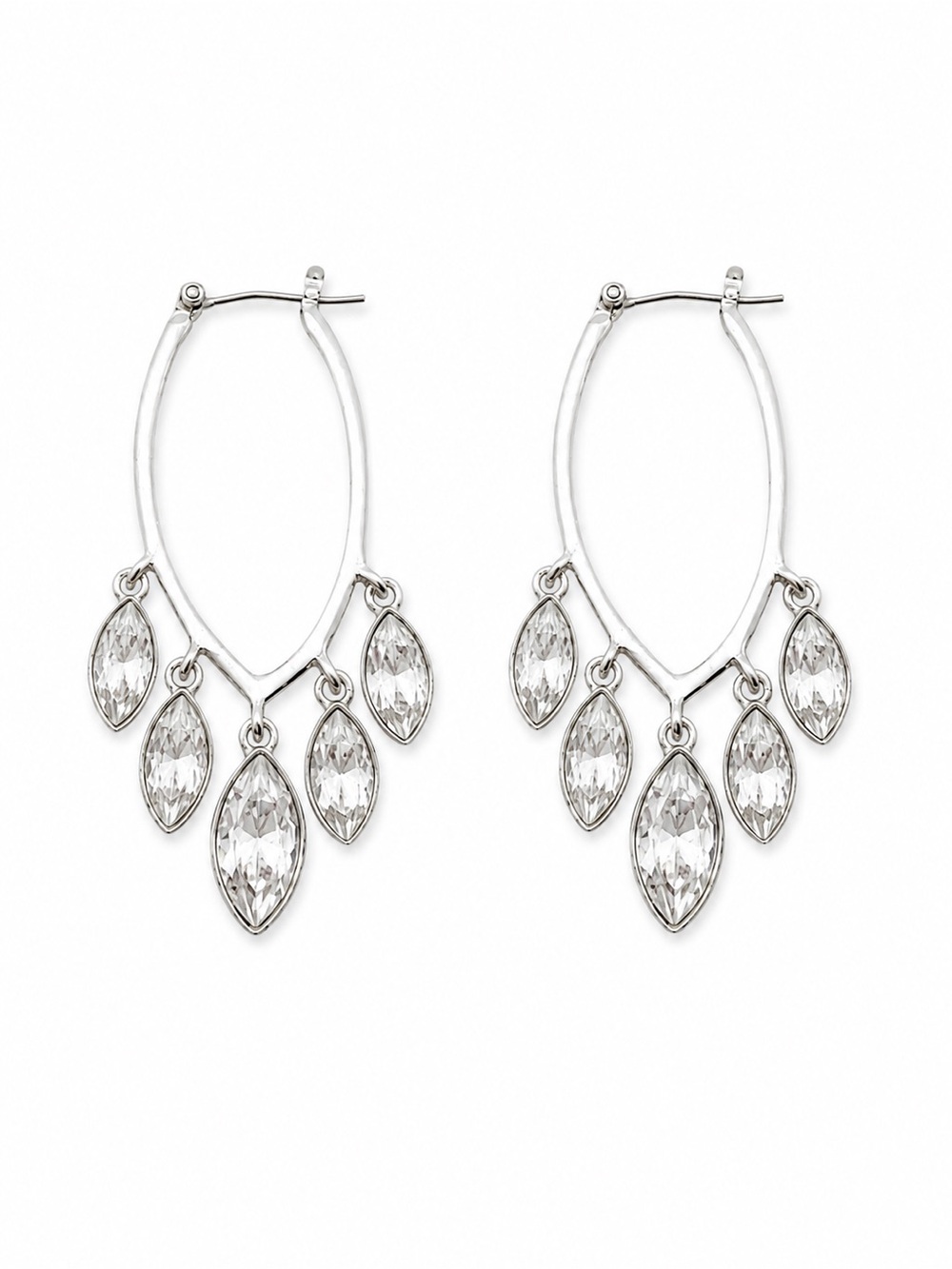 Givenchy Silver Tone Crystal Chandelier Hoop Earrings Clear Rhinestone